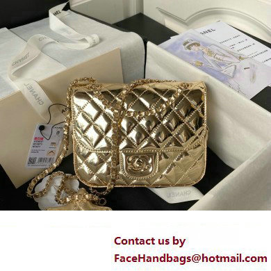 chanel Metallic Mirror Calfskin, Metallic Lambskin  &  Gold-Tone Metal Mini Flap Bag  &  Star Coin Purse AS4647 gold 2024